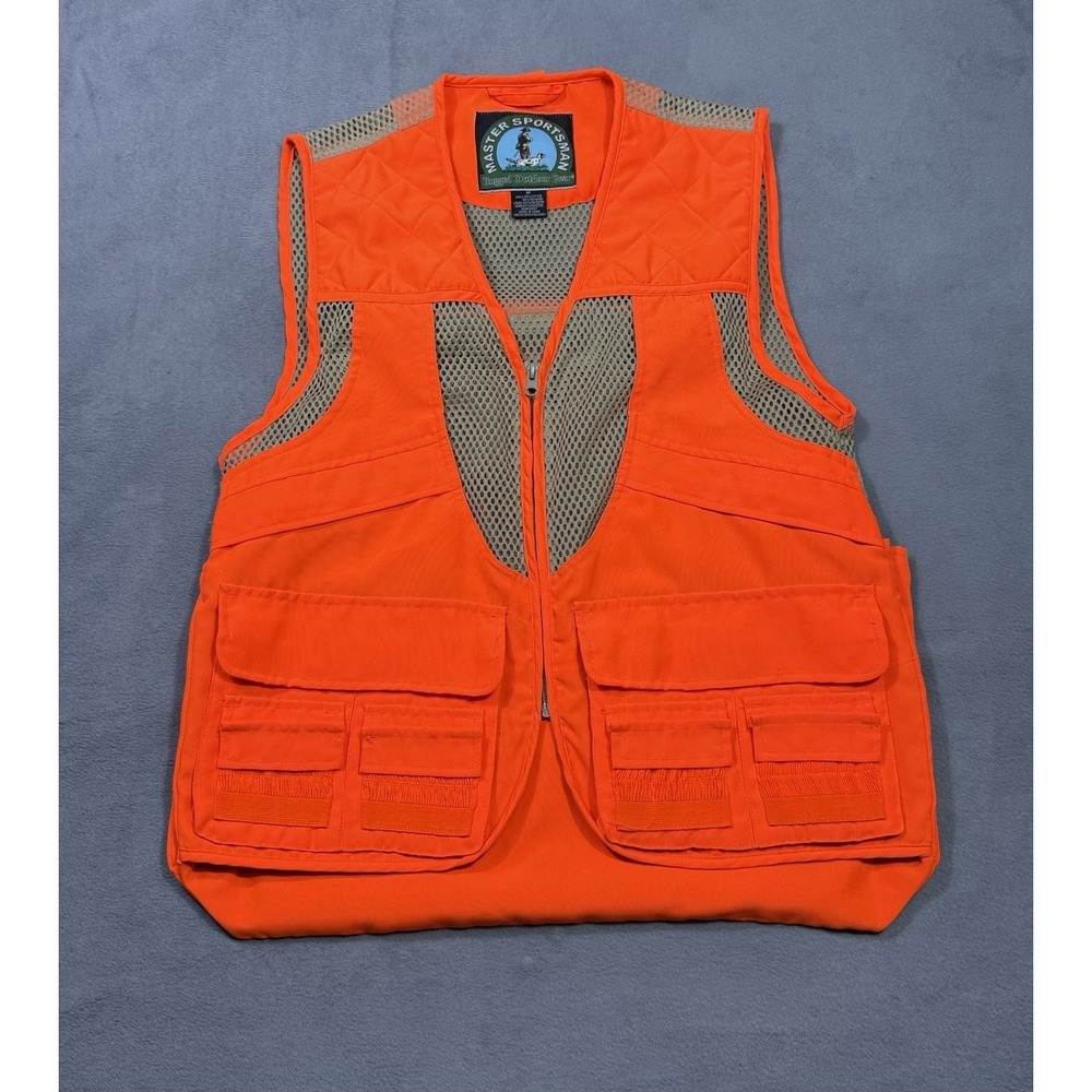 VINTAGE Master Sportsman Fishing Vest Mens M Blaze Orange Upland Hunting Utility